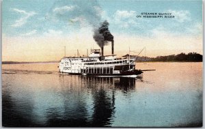 Steamer Quincy On Mississippi River Boat Water Transport Postcard