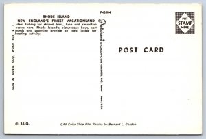 Greetings From Rhode Island, Fishing Scene, Sailboats, Splitview Postcard