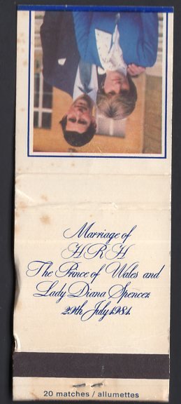 Matchbook Cover Marriage of HRH The Prince of Wales and Lady Diana Spencer 1984