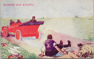 Modern Hog Killer Automobile Car Runs Over Pig AH Postcard G91