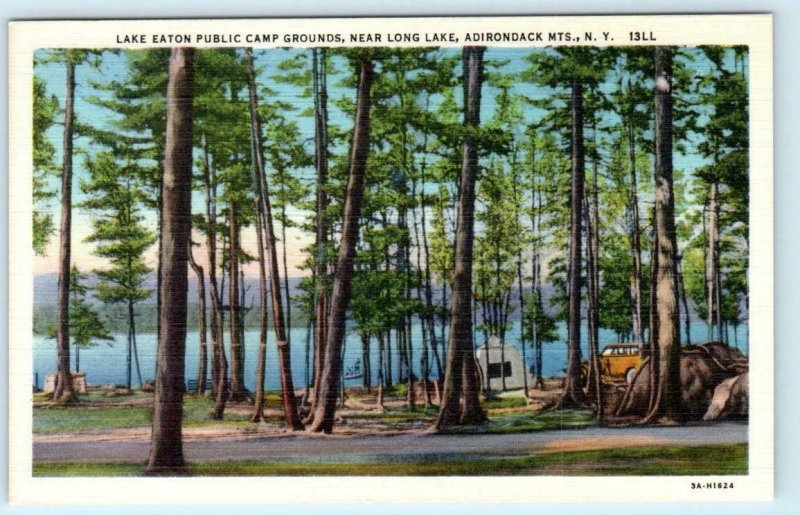 LAKE EATON PUBLIC CAMPGROUNDS near Long Lake, Adirondacks NY c1940s  Postcard
