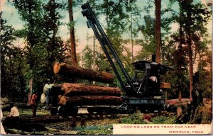 Postcard Loading Logs on Tram Car near Memphis, Tennessee