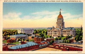 Illinois Springfield Birds Eye View Of State Capitol Centennial Building & Su...