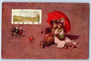 St. John Signed Artist Postcard Anthropomorphic Bear And Rabbit Chick Spring