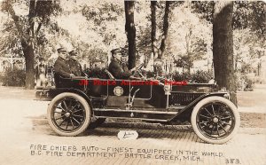 MI, Battle Creek, Michigan, RPPC, Fire Department Chief's Auto