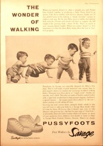 1959 Pussyfoots By Savage Baby Shoes Vintage Print Ad First Steps Toddler