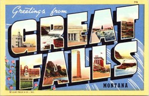 Large Letter Greetings from Great Falls Montana Postcard