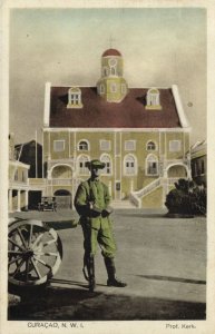 curacao, N.W.I., WILLEMSTAD, Protestant Church, Soldier (1930s) Postcard