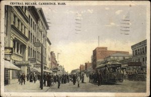 Cambridge Massachusetts MA Central Square Trolley Streetcar Vintage Postcard