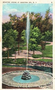 Vintage Postcard 1930's Spouting Spring Therapeutic Plants Saratoga Spa New York