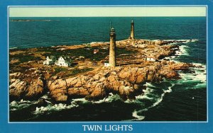 Vintage Postcard 1987 Twin Lights Patchers Island Rockboard & Gloucester Mass.