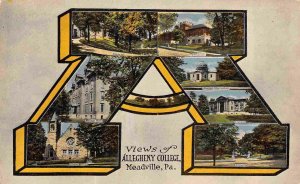 Large Letter A  Allegheny College Views Meadville Pennsylvania postcard