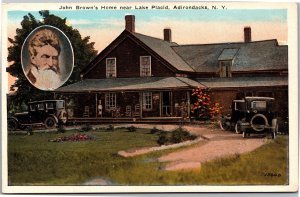 Postcard NY Adirondacks Lake Placid John Brown home cars portrait