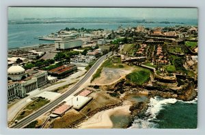 San Juan PR, Aerial View, Capital of Puerto Rico, San Juan Bay, Chrome Postcard