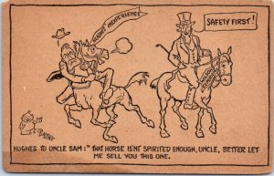 1916 Antti-Hughes Pro-Wilson Politicians A/S Plaschke Uncle Sam Comic Postcard