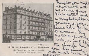 Hotel De Londres New York Paris Hotel Visitor French Old Postcard