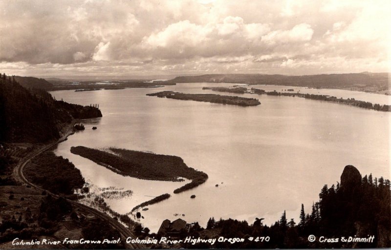 Oregon Columbia River From Crown Point Real Photo