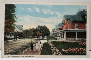 Hagerstown Md View on Broadway Colored Photo 1919 to Big Pool Md  Postcard E1