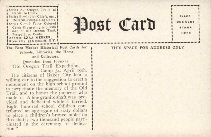 Baker City Oregon OR Granite Monument 1900s-10s Postcard