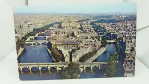 Vintage Pan Am Airlines Postcard Aerial View of River Seine and Paris