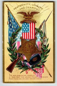 Memorial Decoration Day Postcard Cross USA Flags Guns Eagle Wreath Badge 1910