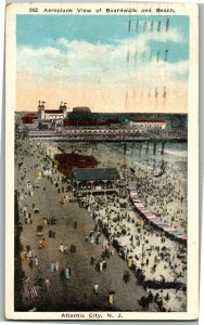 Aerial View of Boardwalk and Beach, Atlantic City NJ c1920 Vintage Postcard I37