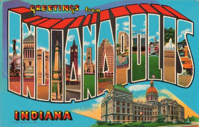 Indianapolis Indiana Large Letter Greetings Advertising Postcard 2T6-566