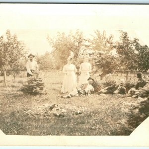 c1930s Grown Men Laying in Grass Park RPPC Real Photo Yard Octagon Frame A22