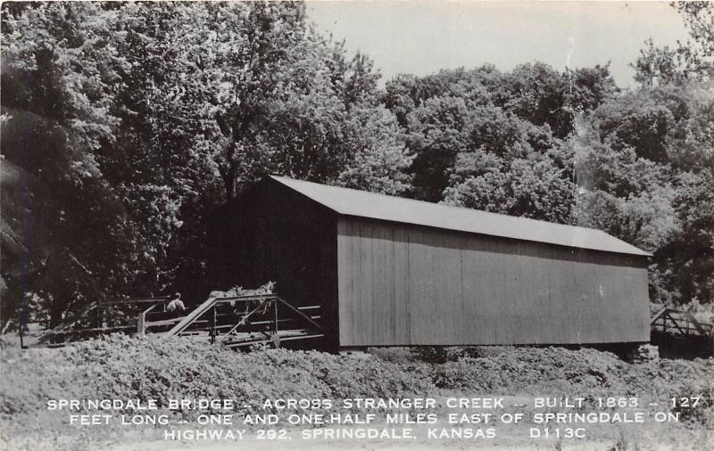 E31/ Springdale Kansas Ks Real Photo RPPC Postcard c50s Covered Bridge 14