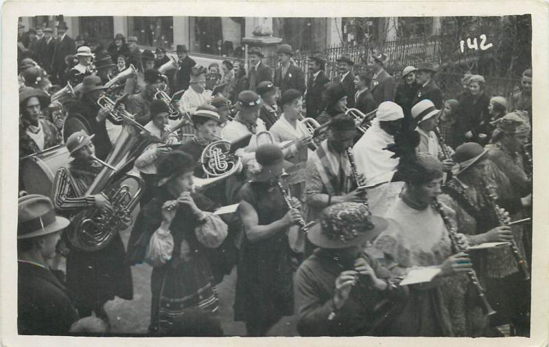 Switzerland music orchestra street procession music instruments vtg photo pc