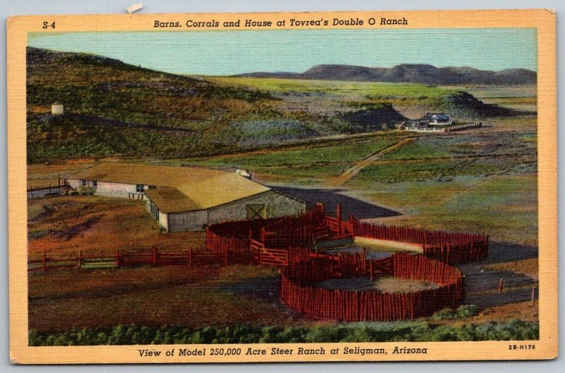 Seligman Arizona 1940s Postcard Barns Corrals Tovrea's Double O Ranch