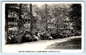 RPPC ALTON BAY, New Hampshire NH ~ Crowded Service A.C. CAMPGROUND 1937 Postcard