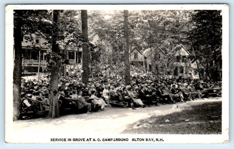 RPPC ALTON BAY, New Hampshire NH ~ Crowded Service A.C. CAMPGROUND 1937 Postcard