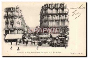 Angers Old Postcard Square perspective rallying street of Alsace trams