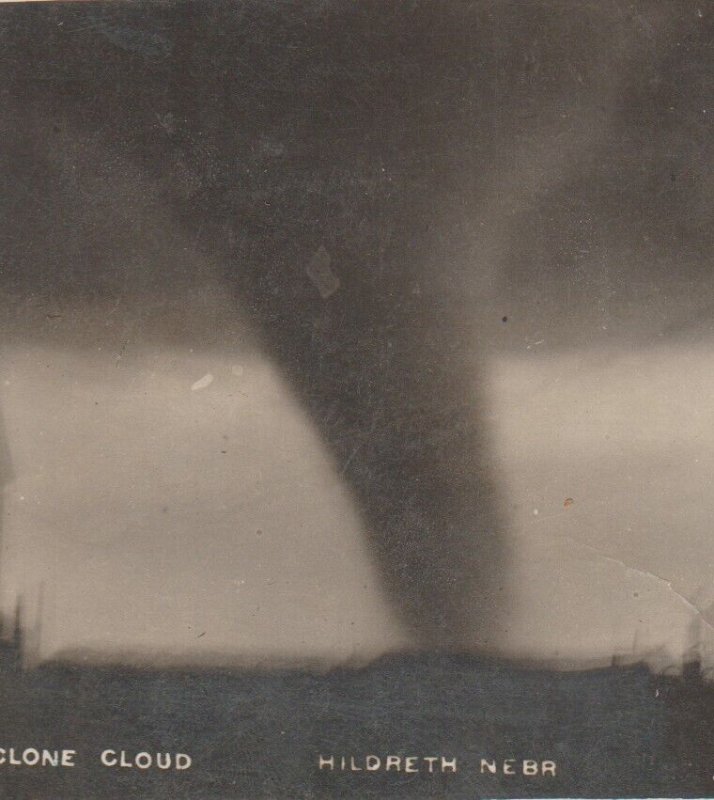 Hildreth NEBRASKA RPPC 1908 TORNADO TOUCHING DOWN! Twister CYCLONE Disaster NE