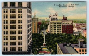 2 Postcards SAVANNAH, Georgia GA ~ BROUGHTON STREET & Bull Street Scenes 1950s