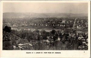 RPPC Aerial View from Mt. Herman, Olean NY Union St. c1951 Vintage Postcard S38