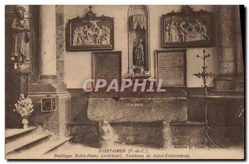 Old Postcard Saint Omer Tomb Basilica of Our Lady of Saint Erckembode