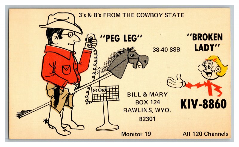 Postcard QSL Radio Card From Rawlins WYO. Wyoming KIV-8860