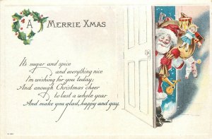 c1910 Santa Christmas saying toys artist impression Postcard 25-8731
