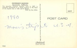 Sacramento Caliornia Governor's Mansion 1970 Chrome Postcard Unused