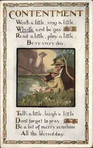 Contentment Man Fishing with Little Boy Father and Son c1910 Vintage Postcard