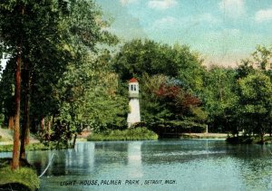 C.1907 Light House Palmer Park Detroit Michigan Pond Vintage Postcard P78