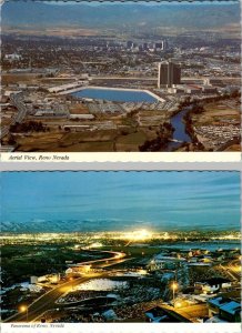 2~4X6 Postcards Reno, NV Nevada  AERIAL~BIRD'S EYE VIEWS Day & Night Lights