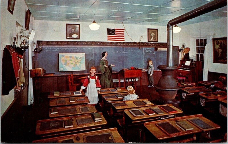 Little Red School House Museum Interior American Flag Historical VNG Postcard 