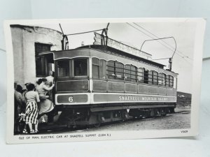 Vintage RP Postcard People Boarding Electric Tram Car Snaefell Summit 1957 IOM