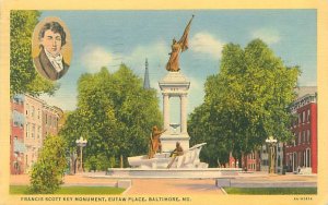 Baltimore Maryland Francis Scott Key Monument 1939 Linen Postcard, Used