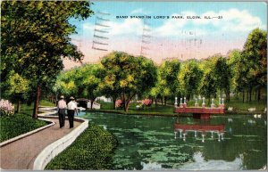 Band Stand in Lord's Park Elgin IL c1946 Vintage Postcard B03