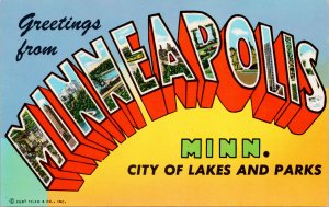 Greetings from Minneapolis MN MINN Large Letter Unused Curteich Postcard G58