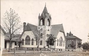Iowa Ia Postcard Real Photo RPPC 1908 CONRAD Church Building Public School